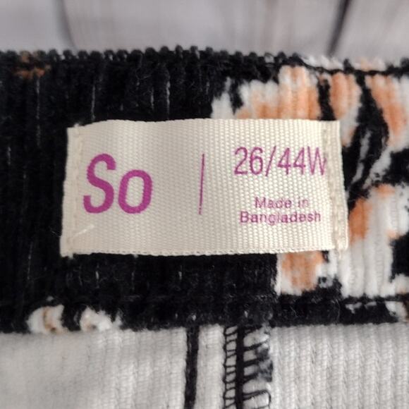 SO Kohls NEW Black Floral Button-Front Corduroy Mini Skirt Stretchy 26 Plus - Picture 7 of 10